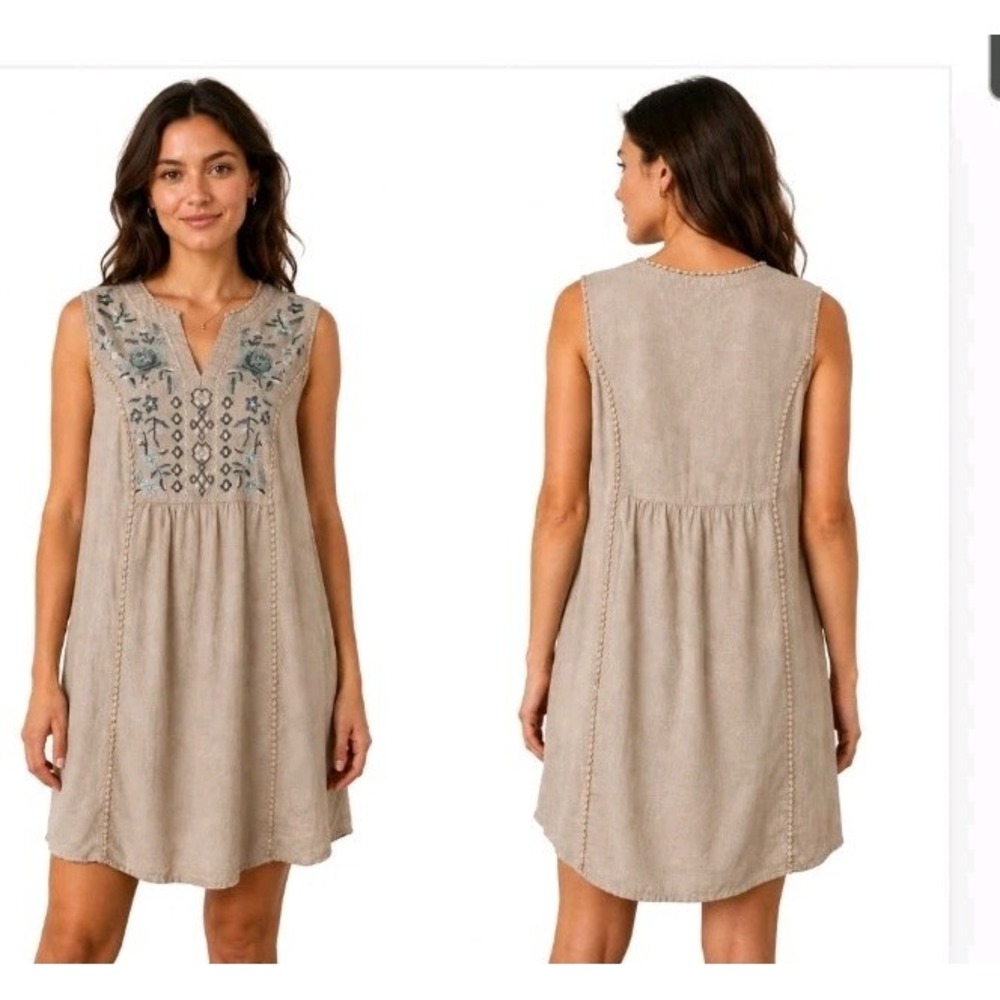 Knox Rose Linen Blend Sleeveless Shift Dress Size XL Floral Embroidered Boho